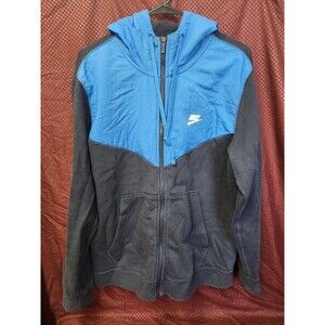 Nike Tech Slim Fit Fleece Windrunner Zip Hoodie XL Black & Blue Just Do it Logo